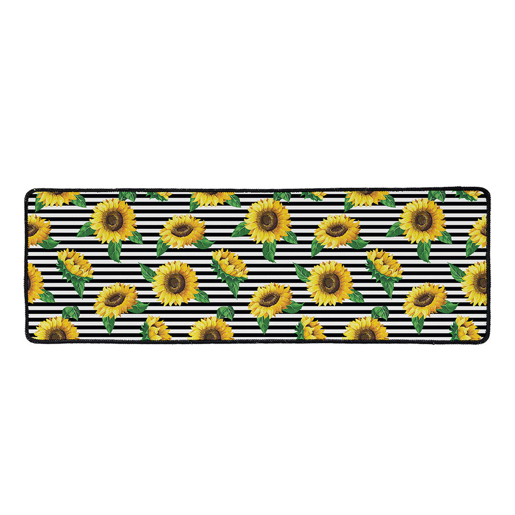 Stripe Sunflower Pattern Print Long Kitchen Mat