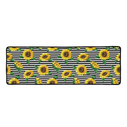 Stripe Sunflower Pattern Print Long Kitchen Mat