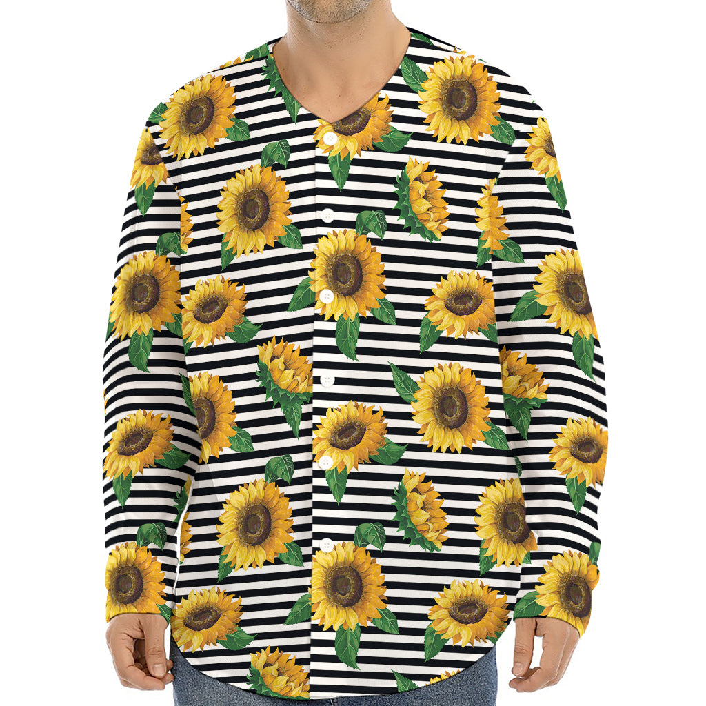 Stripe Sunflower Pattern Print Long Sleeve Baseball Jersey