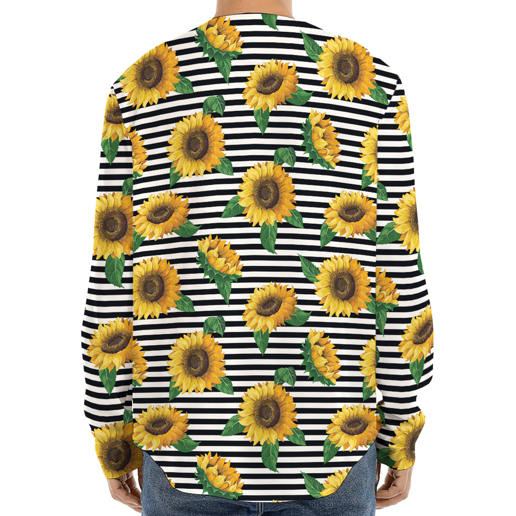 Stripe Sunflower Pattern Print Long Sleeve Baseball Jersey