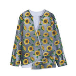 Stripe Sunflower Pattern Print Long Sleeve Short Coat