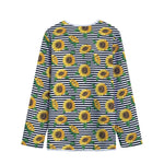 Stripe Sunflower Pattern Print Long Sleeve Short Coat