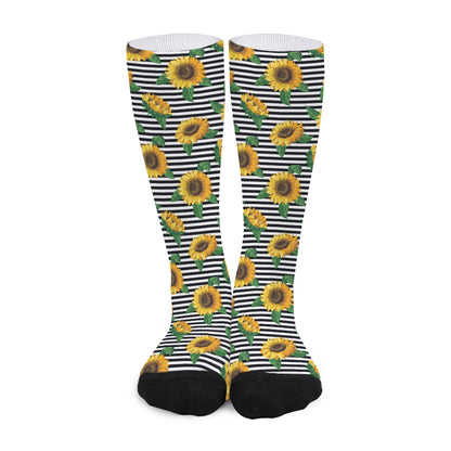 Stripe Sunflower Pattern Print Long Socks