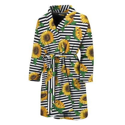 Stripe Sunflower Pattern Print Men's Bathrobe