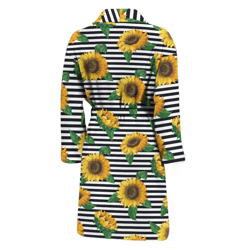 Stripe Sunflower Pattern Print Men's Bathrobe