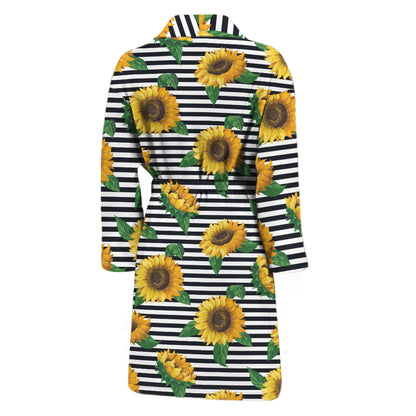 Stripe Sunflower Pattern Print Men's Bathrobe