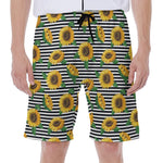 Stripe Sunflower Pattern Print Men's Beach Shorts