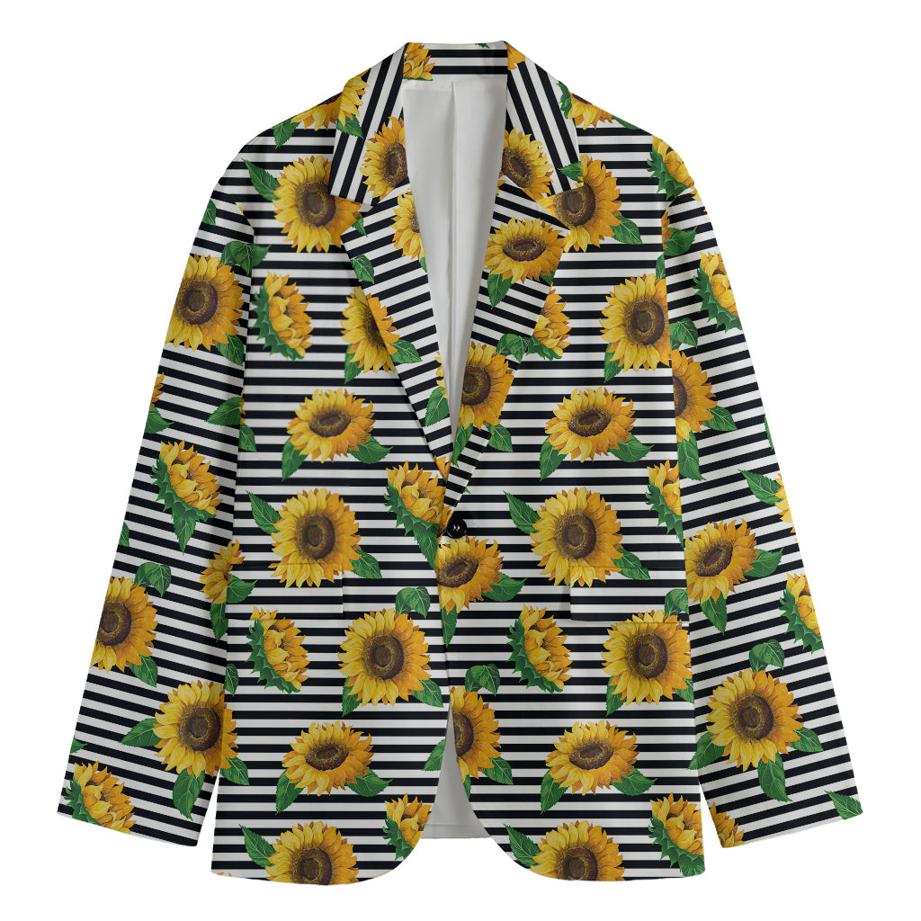 Stripe Sunflower Pattern Print Men's Blazer