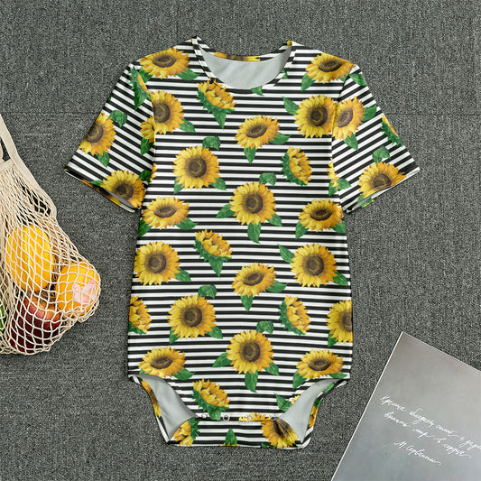 Stripe Sunflower Pattern Print Men's Bodysuit