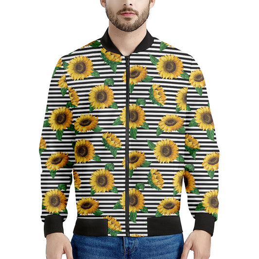 Stripe Sunflower Pattern Print Men's Bomber Jacket