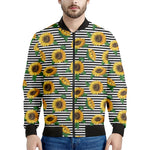 Stripe Sunflower Pattern Print Men's Bomber Jacket
