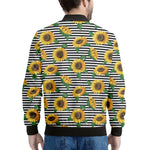Stripe Sunflower Pattern Print Men's Bomber Jacket