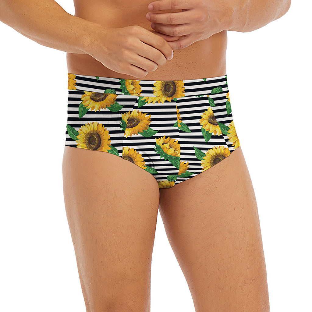 Stripe Sunflower Pattern Print Men's Briefs