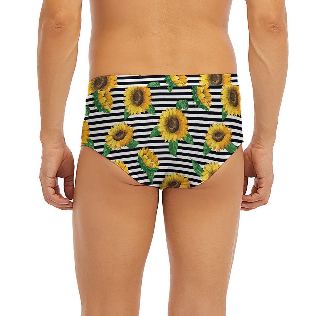 Stripe Sunflower Pattern Print Men's Briefs