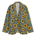 Stripe Sunflower Pattern Print Men's Cotton Blazer