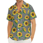 Stripe Sunflower Pattern Print Men's Deep V-Neck Shirt
