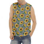 Stripe Sunflower Pattern Print Men's Fitness Tank Top