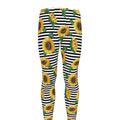 Stripe Sunflower Pattern Print Men's Leggings