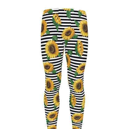 Stripe Sunflower Pattern Print Men's leggings