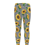 Stripe Sunflower Pattern Print Men's leggings