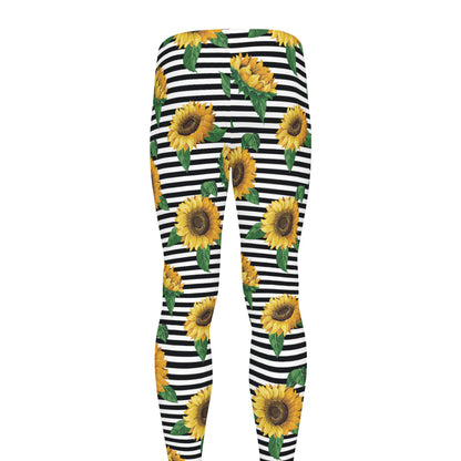 Stripe Sunflower Pattern Print Men's leggings
