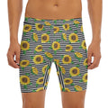 Stripe Sunflower Pattern Print Men's Long Boxer Briefs