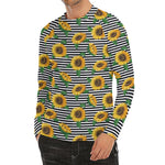 Stripe Sunflower Pattern Print Men's Long Sleeve Rash Guard