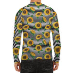Stripe Sunflower Pattern Print Men's Long Sleeve Rash Guard