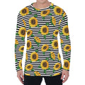 Stripe Sunflower Pattern Print Men's Long Sleeve T-Shirt