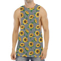 Stripe Sunflower Pattern Print Men's Muscle Tank Top