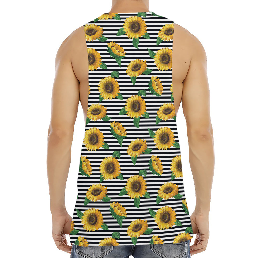 Stripe Sunflower Pattern Print Men's Muscle Tank Top