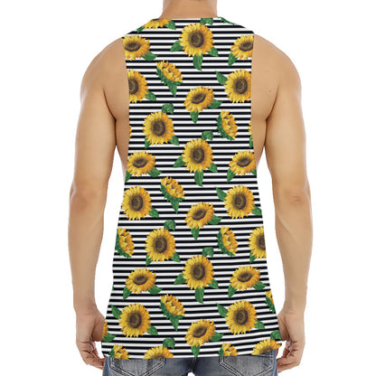 Stripe Sunflower Pattern Print Men's Muscle Tank Top