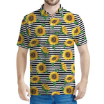 Stripe Sunflower Pattern Print Men's Polo Shirt