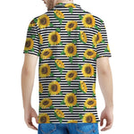 Stripe Sunflower Pattern Print Men's Polo Shirt