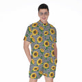 Stripe Sunflower Pattern Print Men's Romper