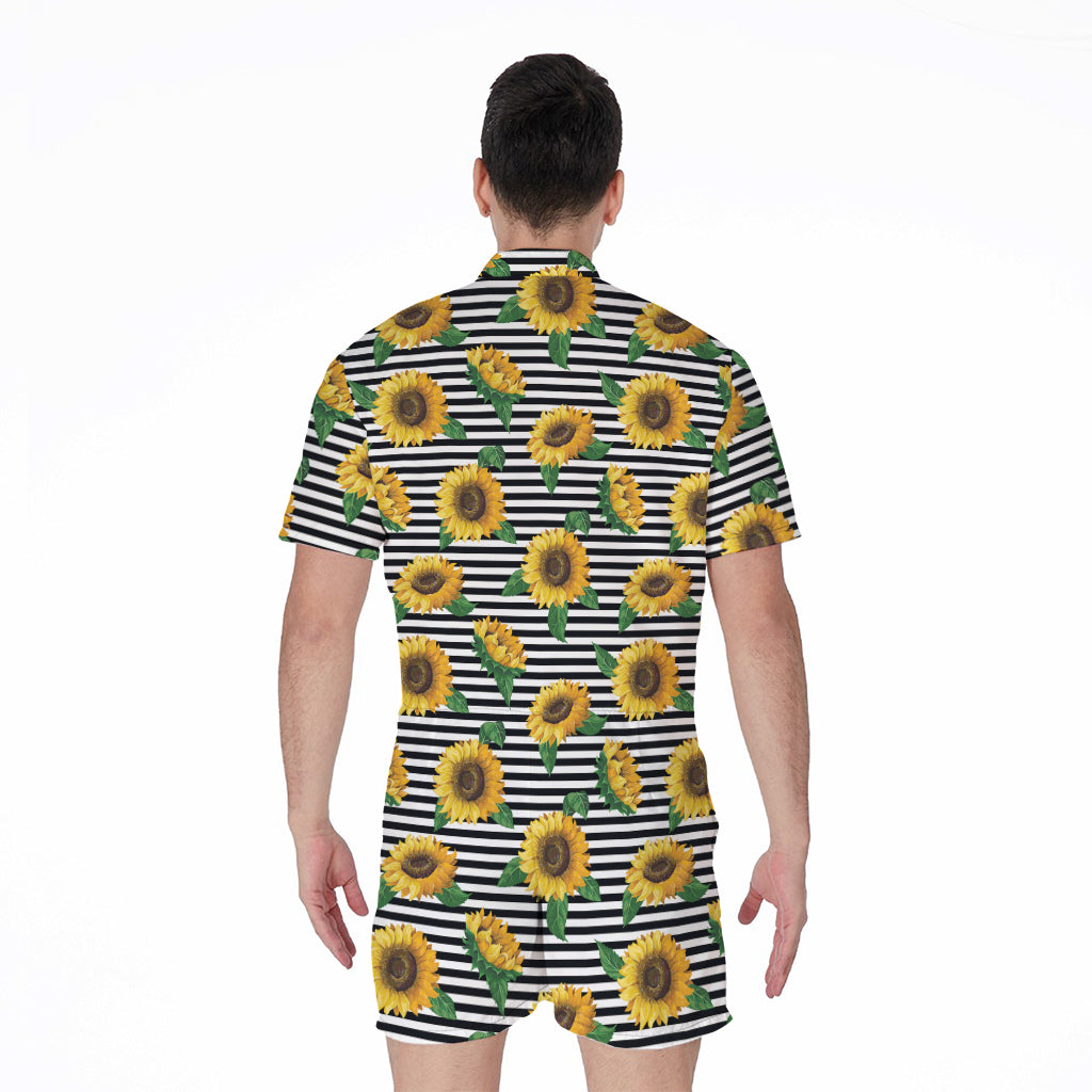 Stripe Sunflower Pattern Print Men's Rompers