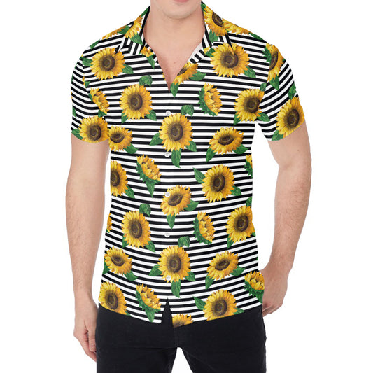 Stripe Sunflower Pattern Print Men's Shirt