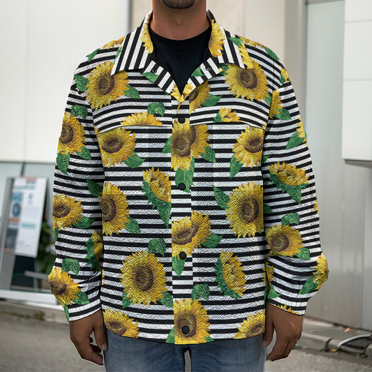 Stripe Sunflower Pattern Print Men's Shirt Jacket