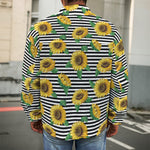Stripe Sunflower Pattern Print Men's Shirt Jacket