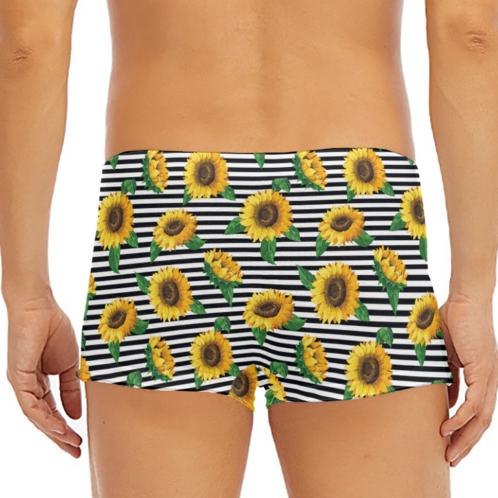 Stripe Sunflower Pattern Print Men's Short Boxer Briefs