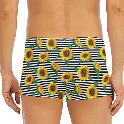 Stripe Sunflower Pattern Print Men's Short Boxer Briefs
