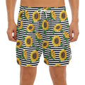 Stripe Sunflower Pattern Print Men's Split Running Shorts