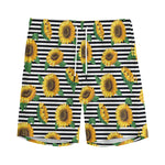 Stripe Sunflower Pattern Print Men's Sports Shorts