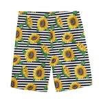Stripe Sunflower Pattern Print Men's Sports Shorts