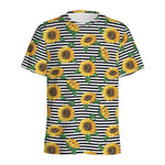 Stripe Sunflower Pattern Print Men's Sports T-Shirt