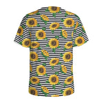 Stripe Sunflower Pattern Print Men's Sports T-Shirt