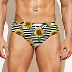 Stripe Sunflower Pattern Print Men's Swim Briefs