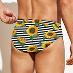 Stripe Sunflower Pattern Print Men's Swim Briefs