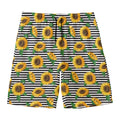 Stripe Sunflower Pattern Print Men's Swim Trunks