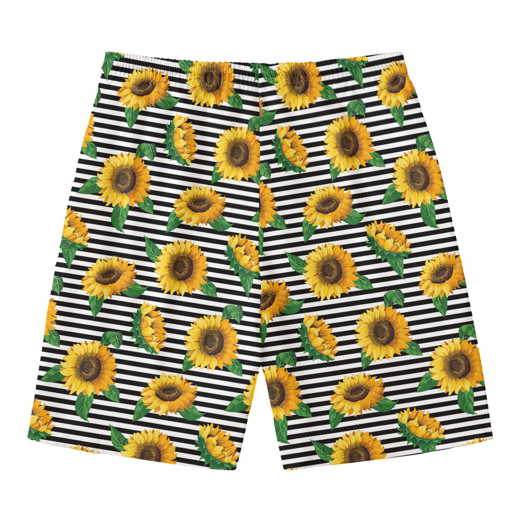 Stripe Sunflower Pattern Print Men's Swim Trunks